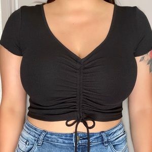 Black Ruched Crop Top